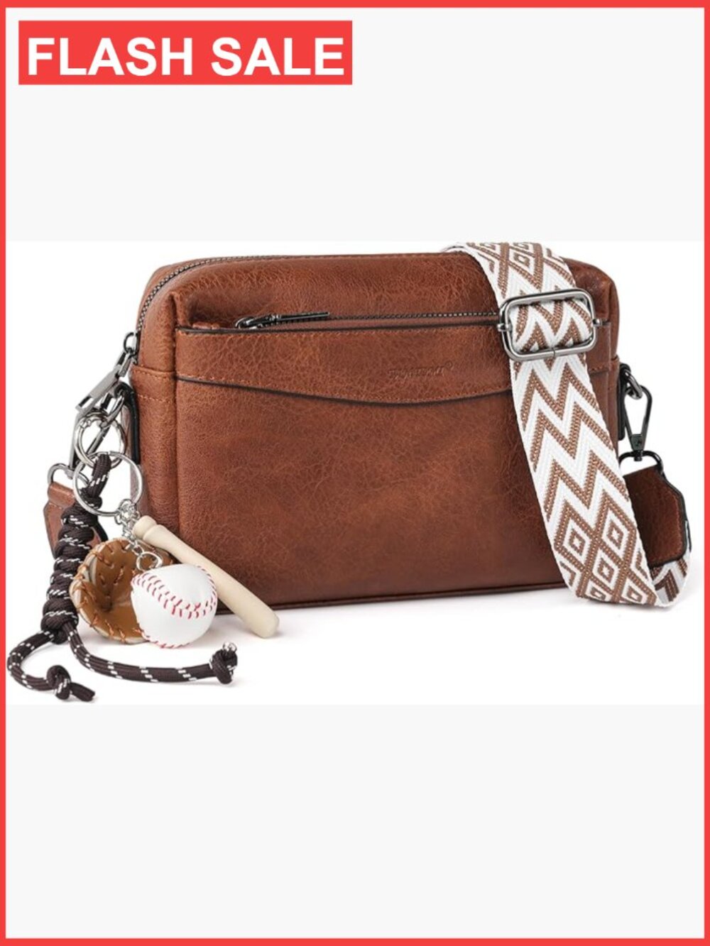 Small Crossbody Bag with Triple Zipper Compartments, Adjustable Strap, Faux